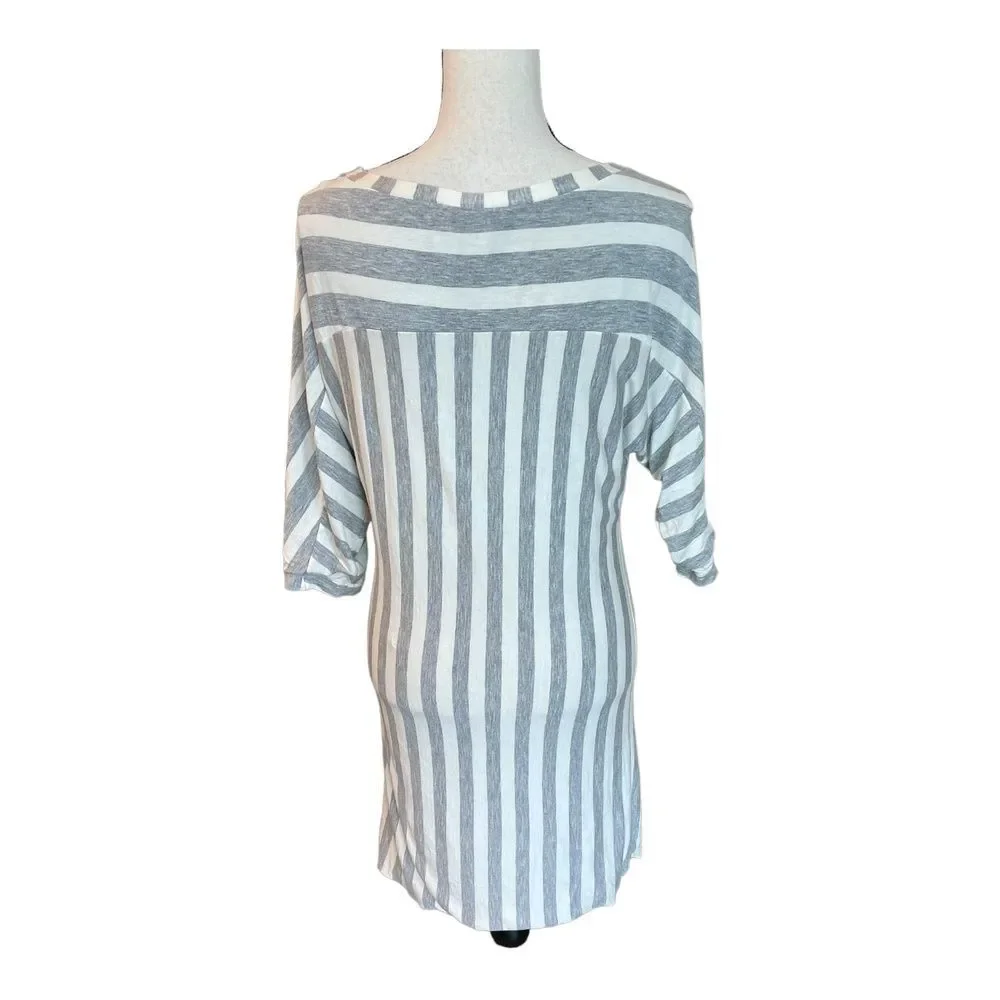 Diesel Gray White Stripe Mini Dress Tunic 3/4 Raglan Sleeve Bubble Hem S